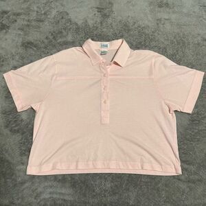 Leon Levin Vintage 80s Cropped Polo Light Pink Tennis Preppy Collared Half Butto